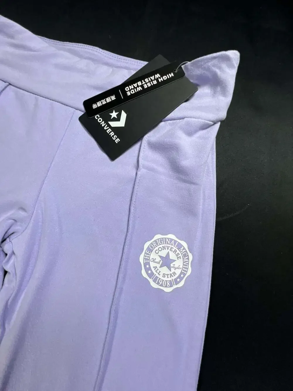 Converse Girls High Rise Wide Waistband Split Hem Leggings Size 7 Violet